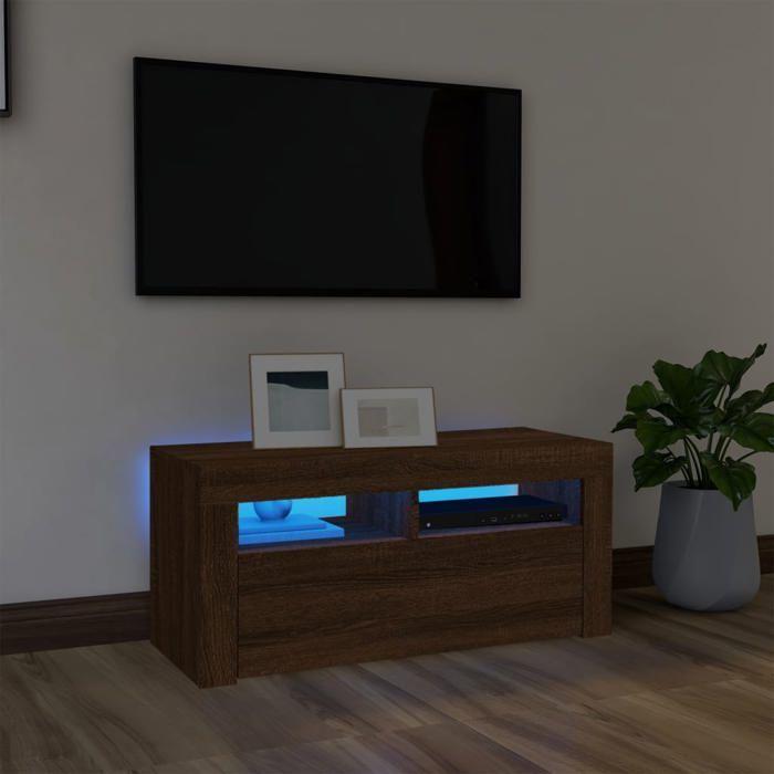 VidaXL TV Cabinet with LED Lights Brown Oak 90x35x40 Cm, TV Stand, Media Cabinet, Hi-Fi Cabinet, TV Unit, Media Unit, 822723