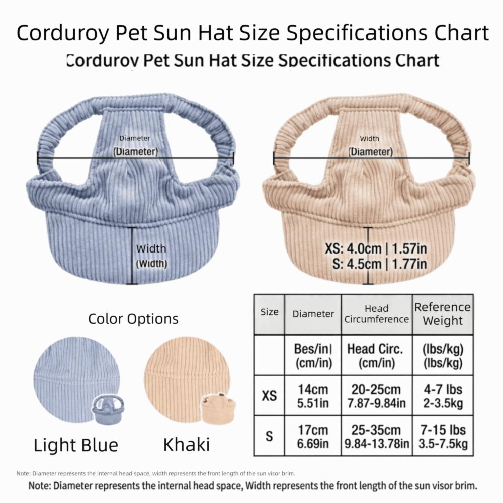 Soft Corduroy Fabric Dog Baseball Cap Pre Curved Brim Cat Outdoor Visor  Beach Outdoor Trip