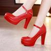 Block Heel Platform Pumps Women Shoes Black High Heels Shoes Ladies Elegant Office Shoes White Red Wedding Party Shoes Size33-43