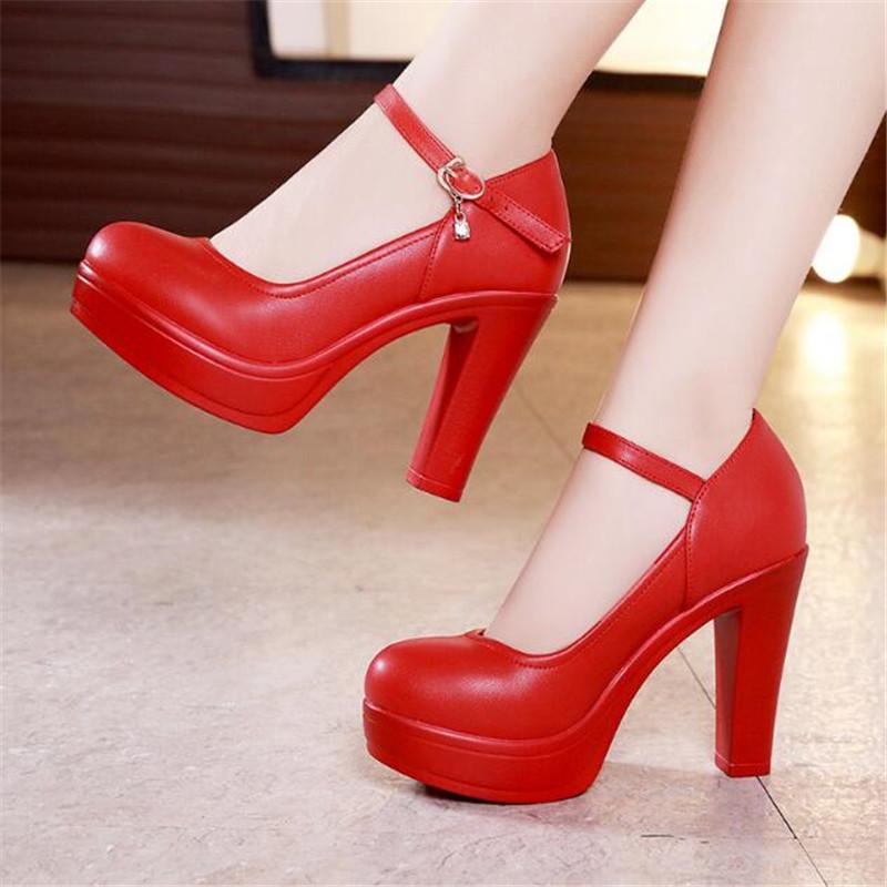 Block Heel Platform Pumps Women Shoes Black High Heels Shoes Ladies Elegant Office Shoes White Red Wedding Party Shoes Size33-43