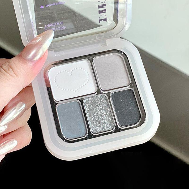 Палитра теней для век 5 цветов в стиле панк Smokey Eye Серебристый Белый Серый Цвет Цемента Темно-Черный Матовые и Сатиновые Стойкий Макияж для Вечеринки