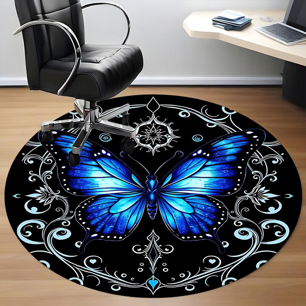 1pc Butterfly Mandala Design Office Round Rug, Carpet for Office, Gaming, Lightweight Round Floor Mat yy260208071