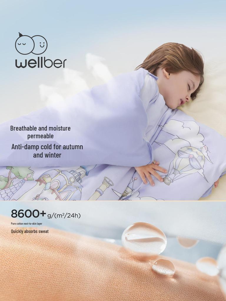 Спальный мешок для младенцев Weibeilu - Защита от выкидывания ножек, 100% хлопок, Съемный, Всесезонный
