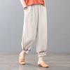 Укороченные брюки большого размера в стиле ретро, однотонные женские повседневные брюки из хлопка и конопли