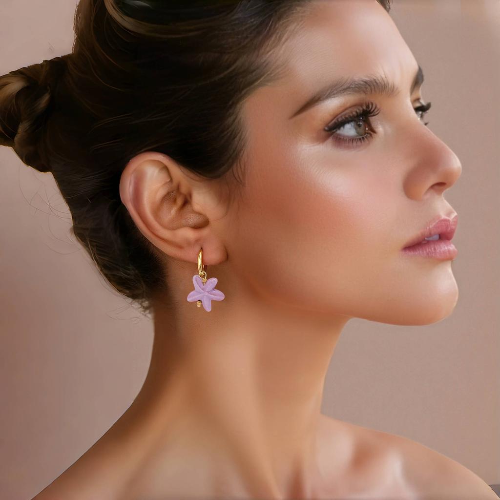 Ceramic Dopamine Starfish Earrings for Women Colorful Vibrant Pendant Youthful Hypoallergenic Stainless Steel  Zircon Gift