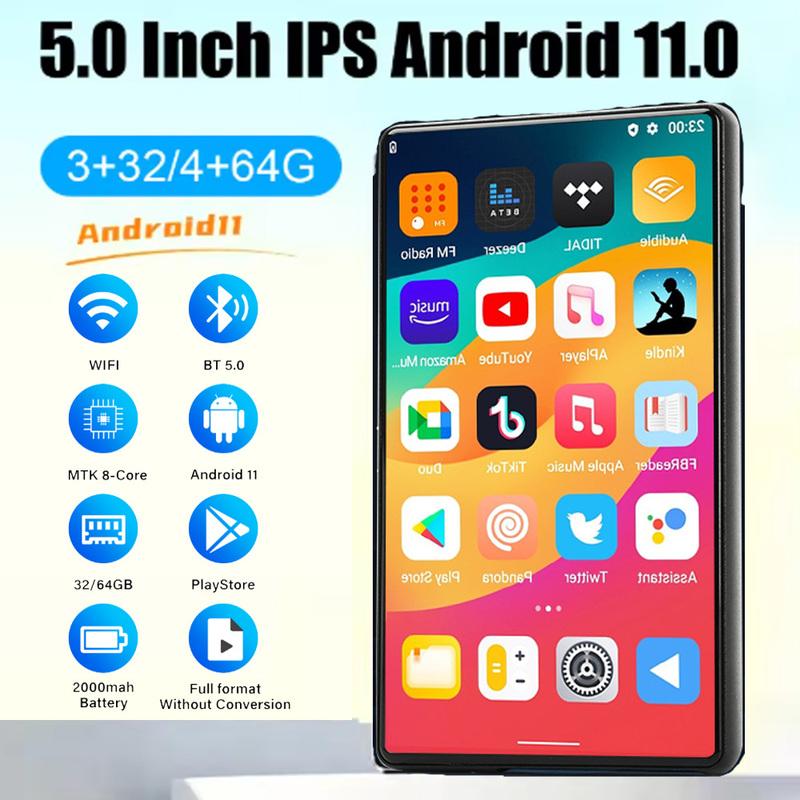 Мини WiFi MP4-плеер Android 11 5.0" IPS сенсорный экран 1080P видео Bluetooth MP3-плеер Поддержка Spotify/Pandora/Tidal/Deezer