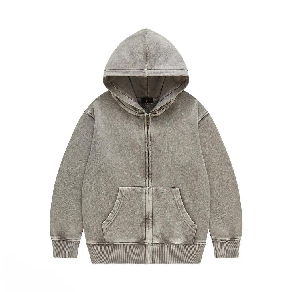 Детская верхняя одежда 2025 Осень Модные Крутые 350г махровый хлопок Винтажные толстовки на молнии Мальчики Девочки Повседневные Спортивные топы Детская одежда