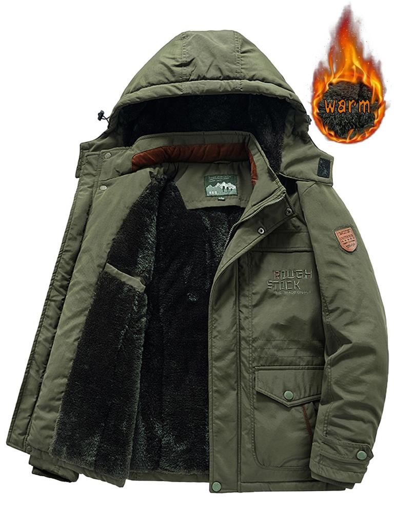 Men's Autumn/Winter Military-Style Cotton Jacket with Velvet, Plus Size Fashionable Workwear Coat