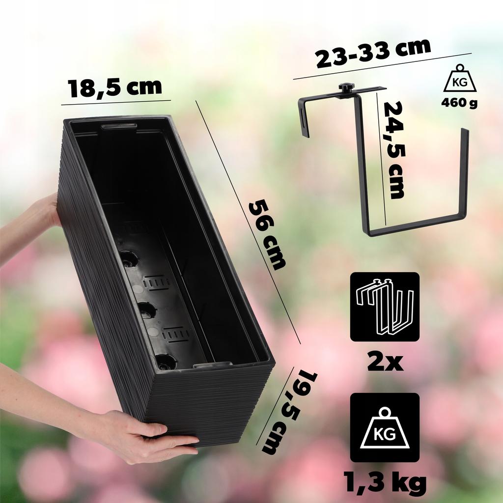 KADAX Doniczka Skrzynka Balkonowa Uchwyty 19x56cm 