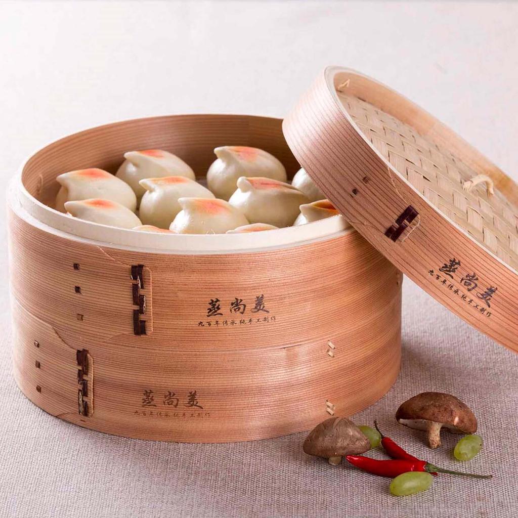 Wooden Cedar Bamboo Steamer Basket Handle 5-6L Capacity Gas Induction Ready for Dumpling Baby Bao Dim Sum Rice Potsticker