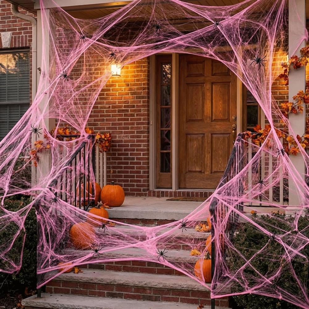 Stretchable Spider Cobwebs Pink Fake Spider Web Scary Cotton Cobweb Indoor Outdoor