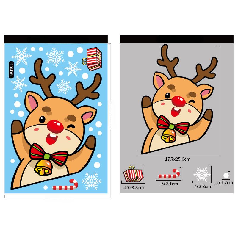 Christmas Decoration Window Stickers Cartoon Elk Santa Claus Snowman Xmas Mirror Stickers Merry Christma Sticker New Year
