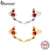 BAMOER 925 Silver Luck & Courage Earrings Koi Red Enamel Silver Polished Women Stud Earrings