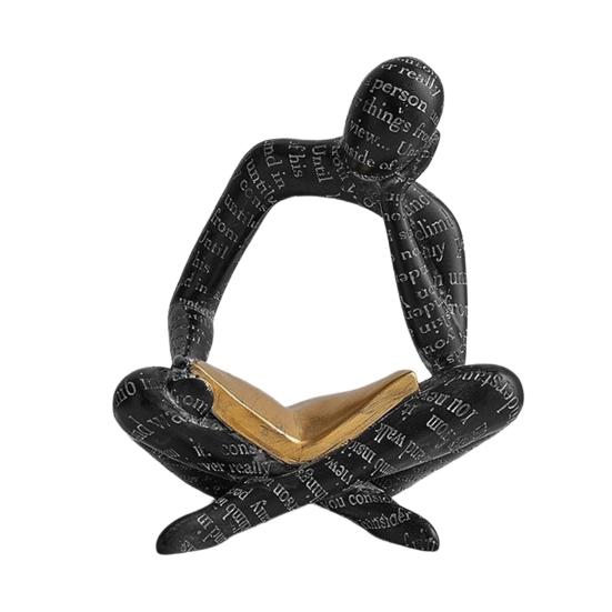 Абстрактная статуэтка читающего мужчины, держащего золотую книгу. Мужская статуэтка из смолы. Украшение для дома, офиса, рабочего стола. Подарок книголюбам