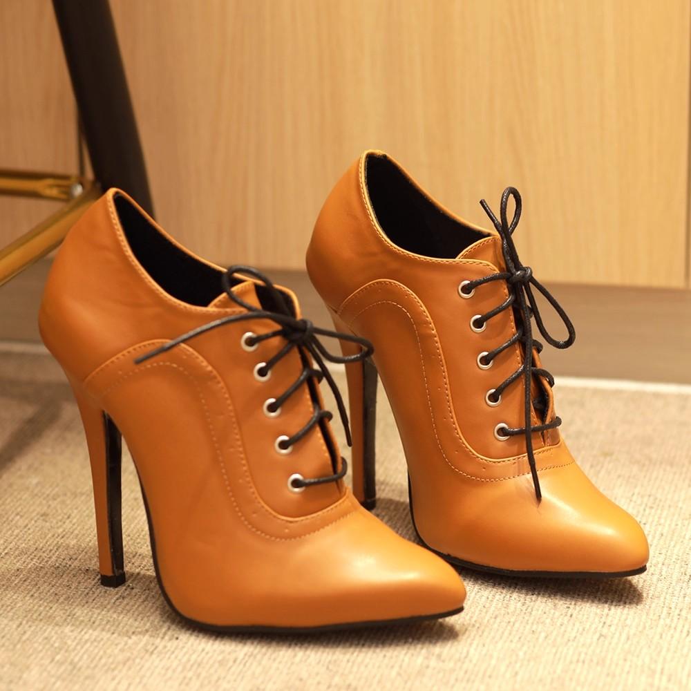 Туфли на высоком каблуке 14 см, с острым носком, на шнуровке, винтажные, сексуальные, на шпильке, унисекс, больших размеров 36-46