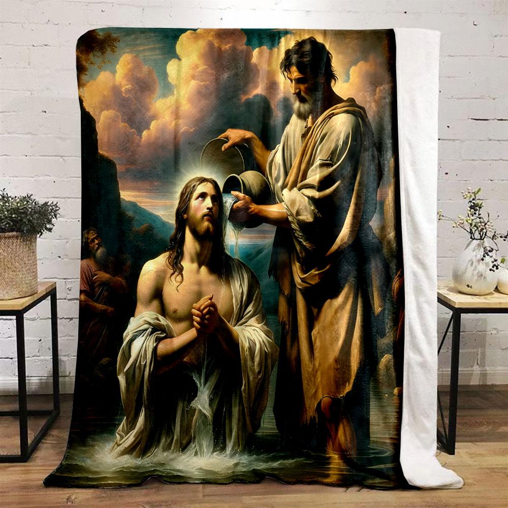 Jesus Baptism Scene Blanket  Printed Blanket for Living Room Bed Couch lunch break Soft Cozy Blanket for Friend's festival Gift