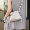 Cowhide Ruched Cloud Drawstring Bucket Bag - Soft Leather Crossbody Shoulder Bag for Women 2025.