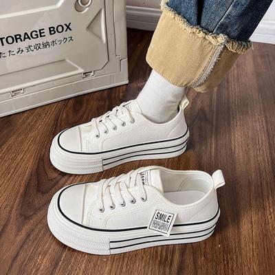 Горячая распродажа 2024 года, новинка, весна-лето, женская парусиновая обувь, кроссовки на плоской подошве, женская повседневная обувь с низким верхом, на шнуровке, белые дизайнерские туфли