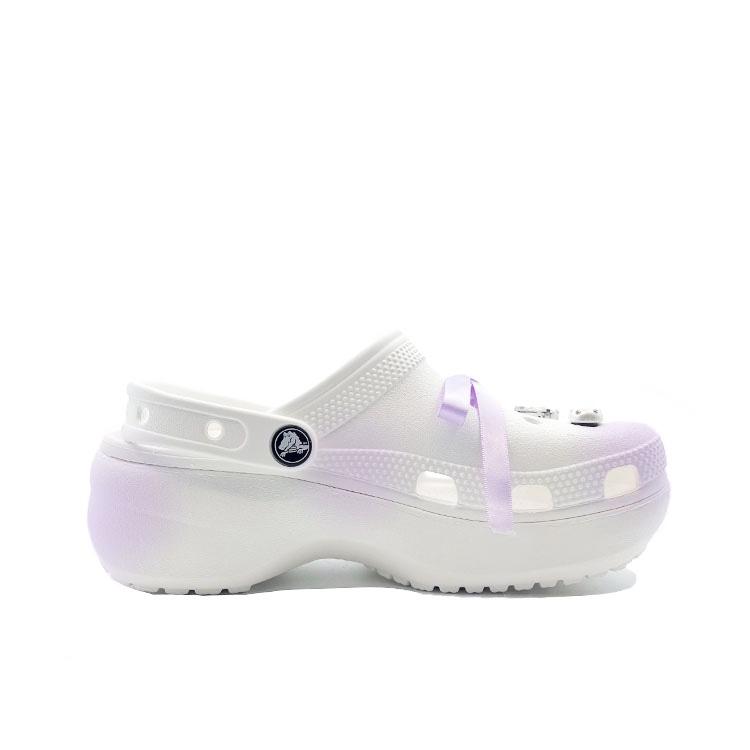 Crocs Classic Platform Lined Clog Purple Bow Beach EVA Comfortable and Versatile Hole Shoes Unisex White