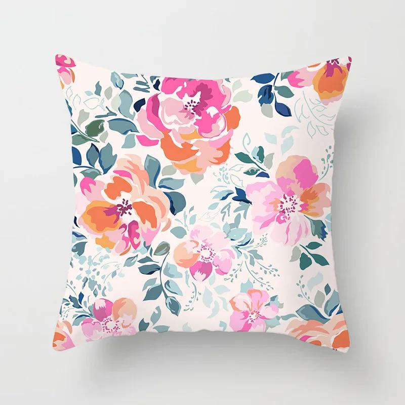 Watercolor-Style Floral Paintings Double-Sided Printed Pillow Cover Short Plush Suitable Living Rooms Sofas Throw Cushion Cover