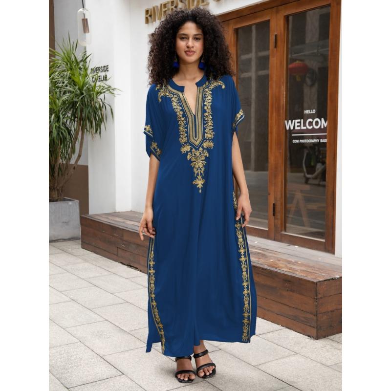 Женская мода лето весна цветочный узор принт рукава 1/2 V-образный вырез свободная талия повседневные платья