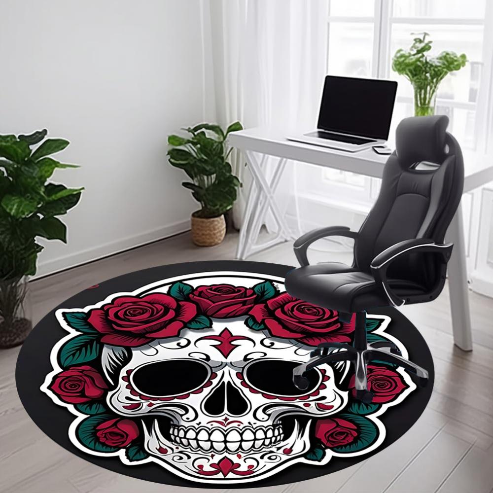 1PC Sugar Skull Office Round Rug, Non slip, Soft and Durable Office Rug for Interior Decoration, Perfect for Office
