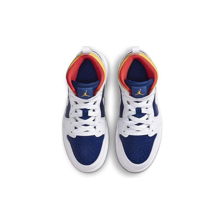 Jordan Air  1 Mid Модные Удобные Нескользящие Амортизирующие Износостойкие Мид-топ Детские Баскетбольные Кроссовки Детские кроссовки Синий Белый 640734-131