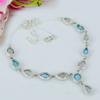 Natural Rainbow Moonstone, Larimar Gemstone 925 Solid Silver Necklace 18" N3C01