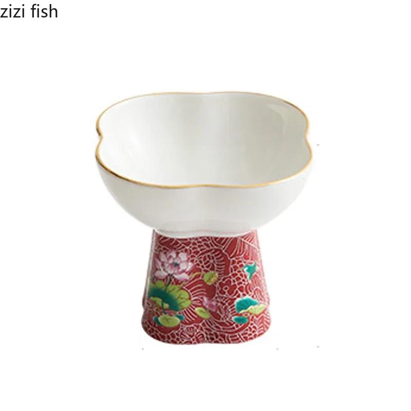 Цветная эмалированная керамическая миска в форме цветка на высокой ножке, миска для дим-самов, десертная миска, миски для суши, креативная посуда для молекулярной кухни