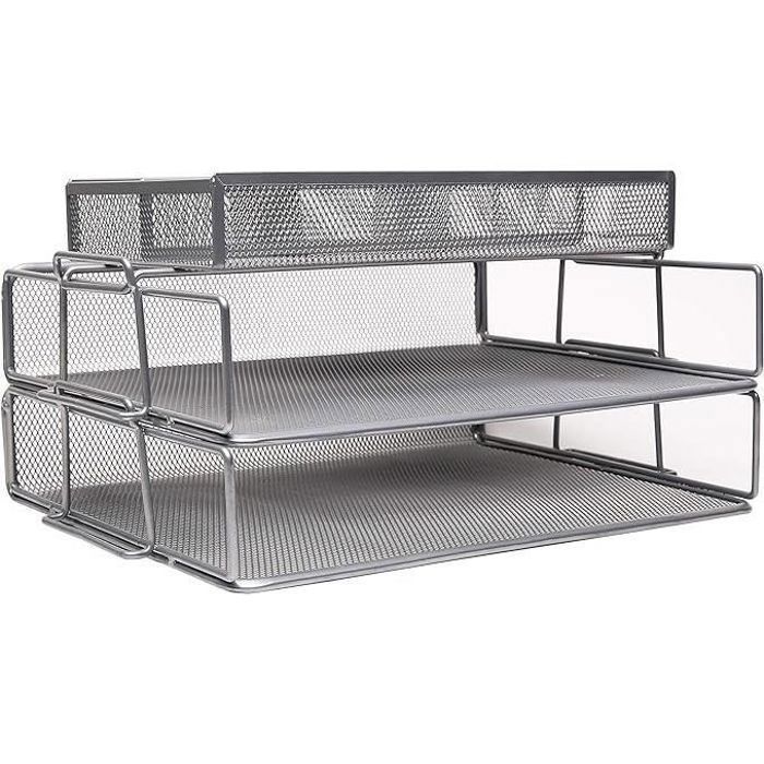 Organisateur de Bureau - EXERZ - 2 Couches - Maille Métallique - Argent - Support de Mémo