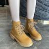 2024 Autumn/Winter New Genuine Leather Cowhide Reversal High Top Lace Up Casual Boots Wearing Thick Sole Yellow Boots Outside