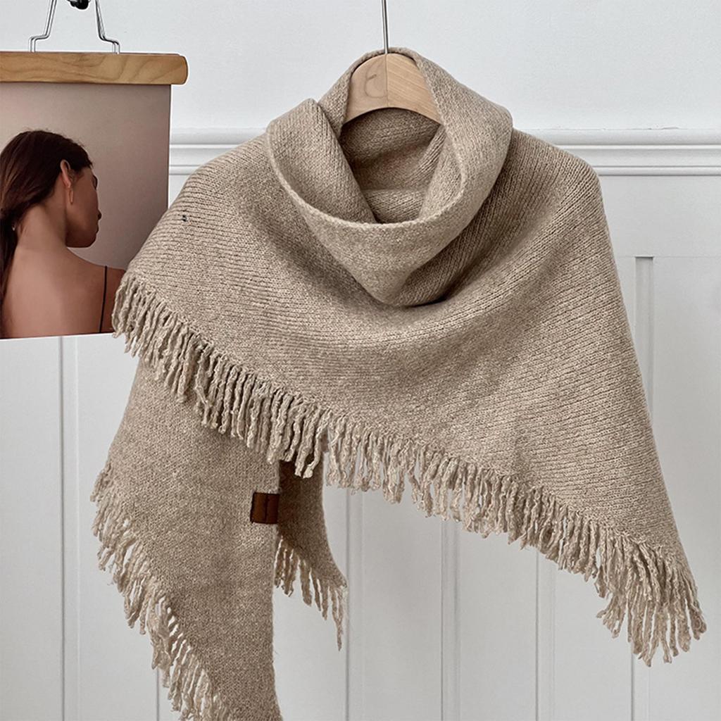 New Ladies Knitted Scarf Fashionable Wool Shawl Winter Warm Women Versatile Scarf High-end Sense Solid Color Tassel Scarf