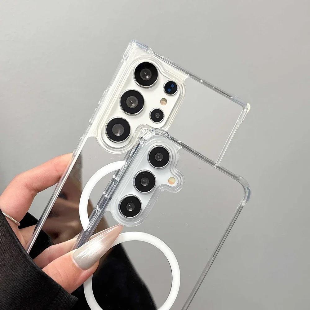 Mirror for Magsafe Case for Samsung Galaxy S25 Ultra S23 S22 Plus S24 FE A55 A35 A54 A16 A15 A36 A56 Make Up Slim Cover