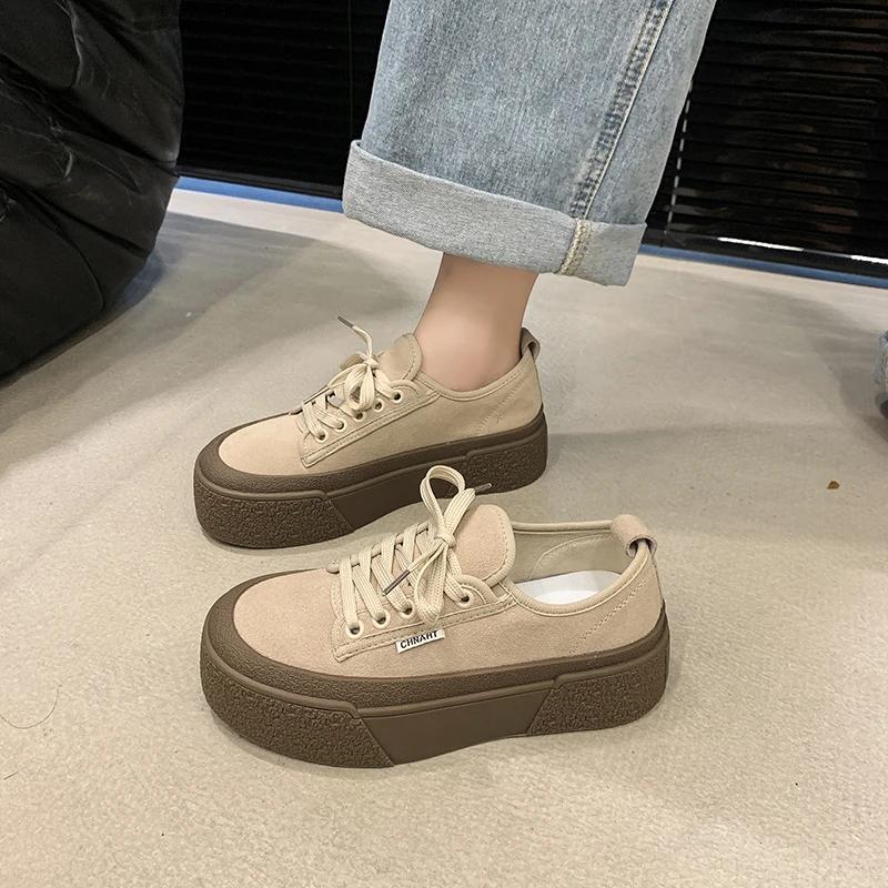 2024 Лидер продаж Женская спортивная обувь Весна и Осень Женские туфли на толстой подошве Зашнурованные туфли с круглым носком Zapatos Mujer