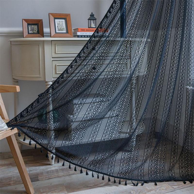 Hand-Crochet Blackout Sheer Curtains - Vintage Openwork Drapes with Rustic Charm for Bay Window & Cottage Style Homes (Balcony/Living Room)
