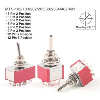 5 шт. Миниатюрный тумблер MTS-102/103/202/203/302/304/402/403 ВКЛ-ВКЛ ВКЛ-ВЫКЛ-ВКЛ 5A125V 2A250V 3/6/9/12 контактов Монтаж 6 мм