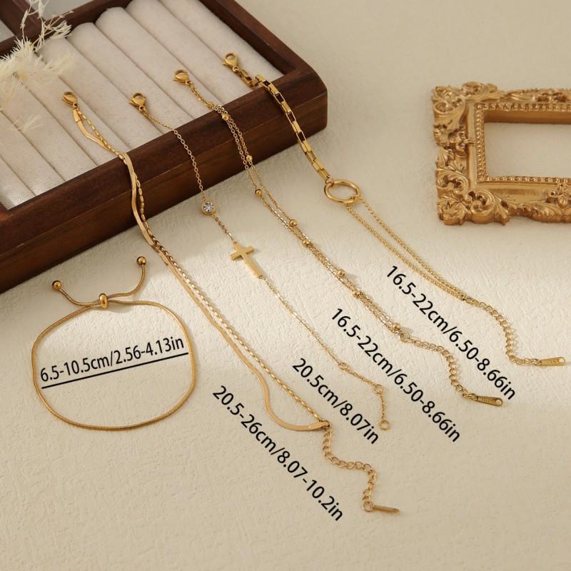 Stainless Steel Layered Circle Bracelet With Gold Plated Beads Adjustable Drawstring Wristband Women Minimalist Fashion