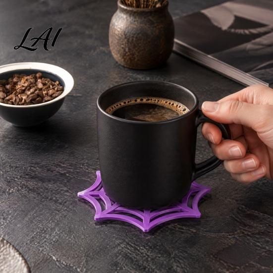 Black Spider Web Mats Shaped Coaster Heat Resistant Hollow Design Cup Mat Unique 3D Printed Halloween Style Desktop Pad for Table Protection