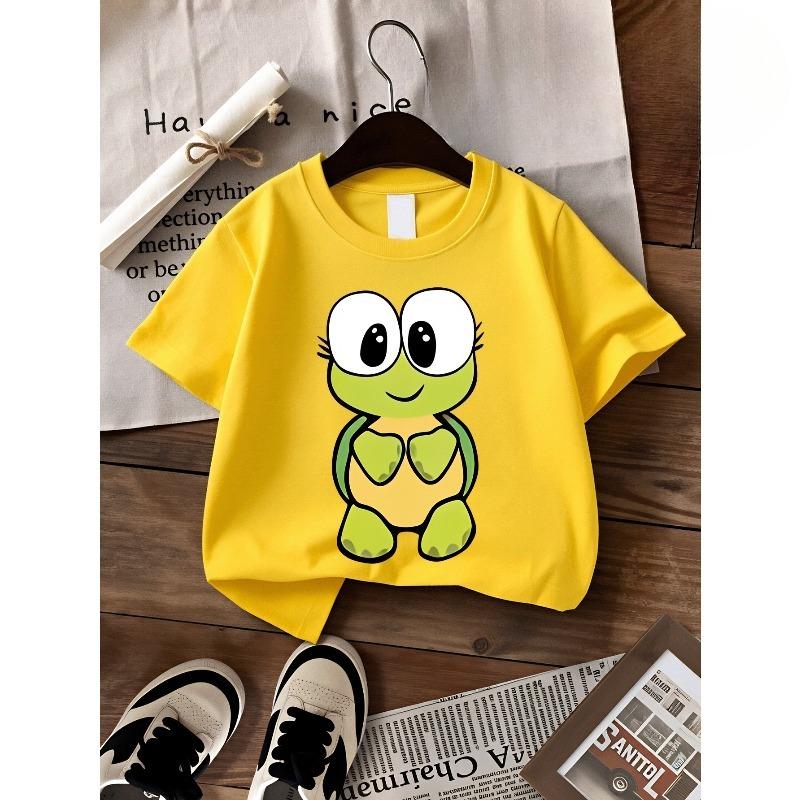European sizes Boys' T-shirt Cute Turtle Cartoon Character Design, Ideal for Outdoor Activities, Soft Knitted Top, Comfortable And Breathable