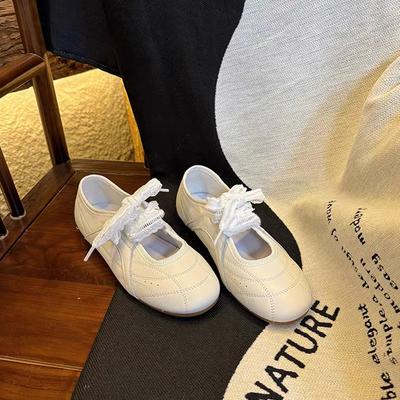 Версия из овчины~ Серебристые нишевые балетки на шнуровке с мягкой подошвой и плоским каблуком, женские туфли Мэри Джейн с круглым носком и открытым верхом