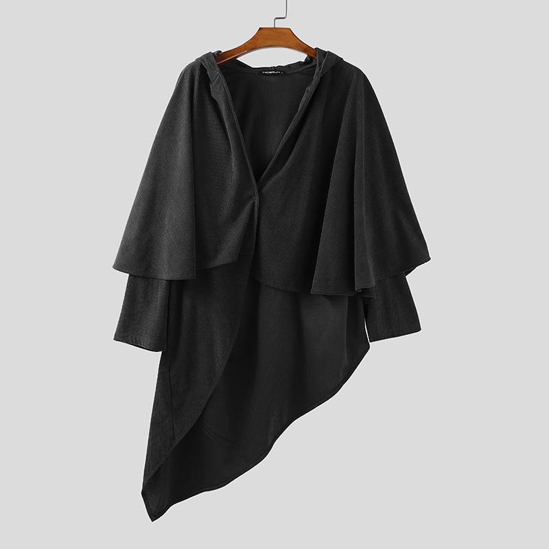 INCERUN Осень Зима Мужские Необычные Плащи с Капюшоном Топы Свободные Мешковатые Текстурные Накидки Пальто