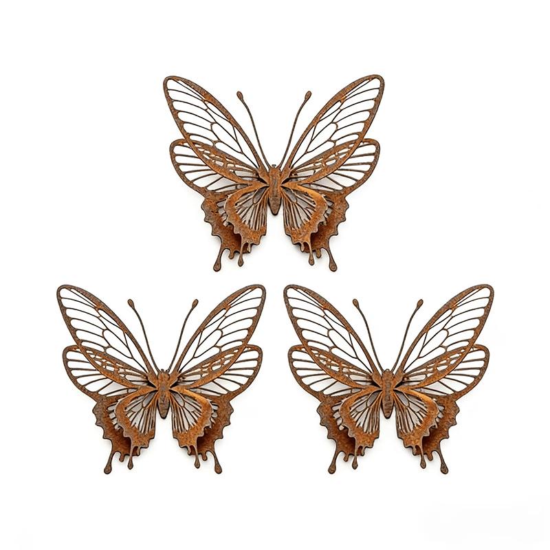 Rusted Butterfly Wall Hanging Metal Art Garden Decoration Outdoor Rustic Industrial Vintage Ornament For Fence Gardening Supply