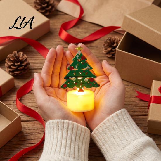 Gift Ideas for Christmas Party Electronic Candle, Flameless LED Candles, Warm Light Santa Claus Ornaments Snowman Tree and Bell Ornament Tabletop
