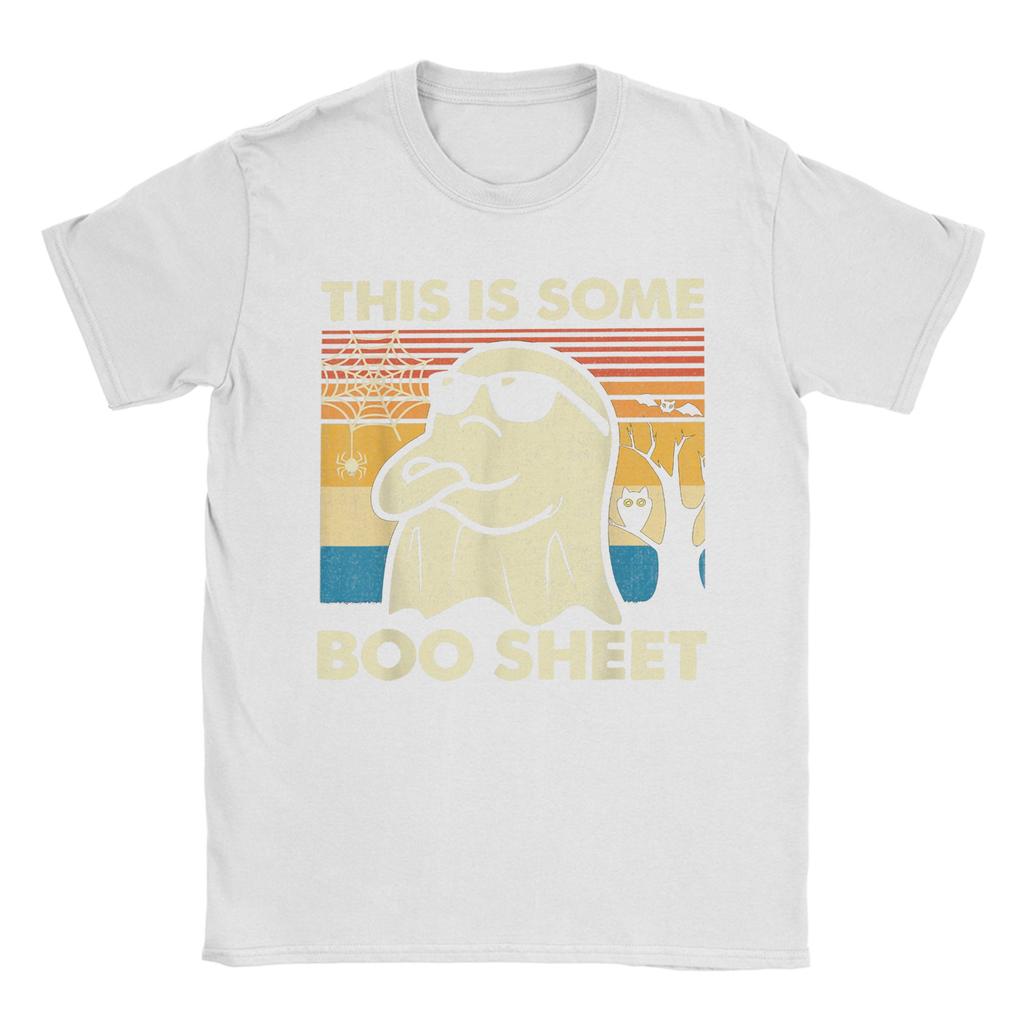 Vintage This is Some Boo Sheet Ghost Retro Funny Halloween T-Shirts Men Round Neck Cotton T Shirts Short Sleeve Tees Clothing