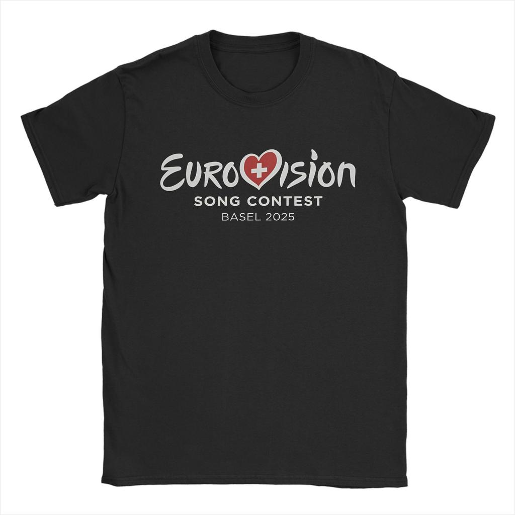 Футболка для мужчин E-Eurovisions Song Contest 2025, 100% хлопок, повседневные футболки, Швейцария, футболки с коротким рукавом, товары больших размеров