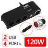120W 4 Way Socket Car Lighter Splitter Dual USB Charger Power Adapter