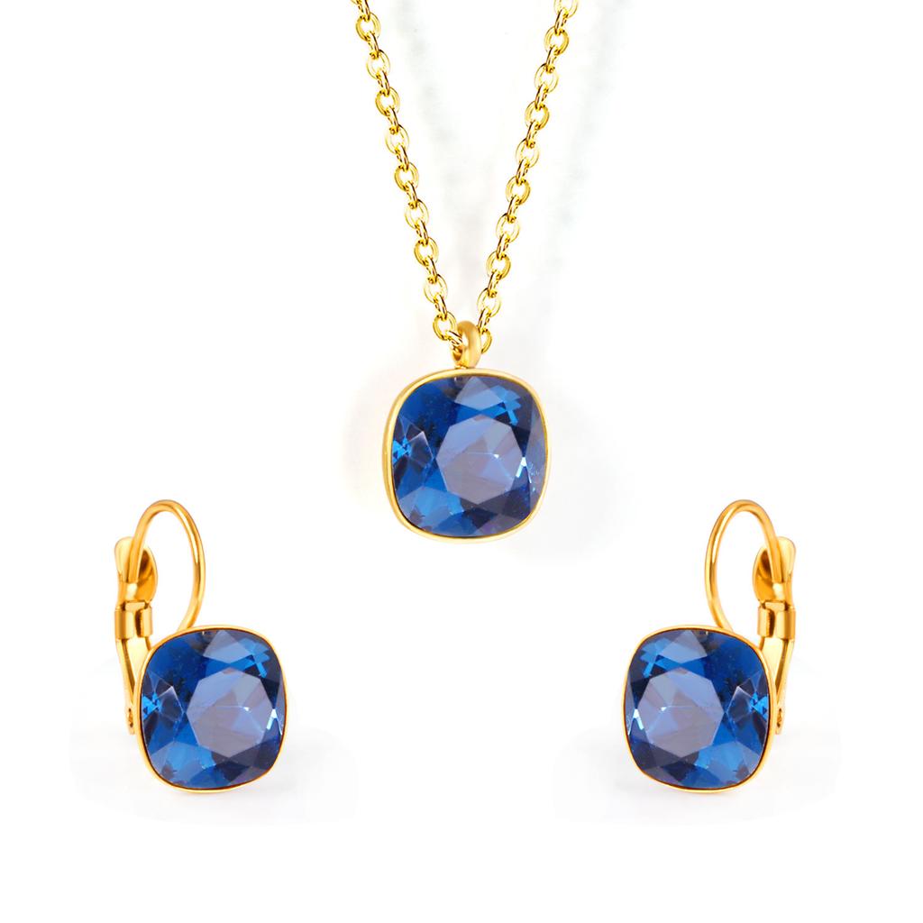Fashion Minimalist Square Zircon Necklace And Earrings Jewelry Set For Women Chain Accessories Suite
