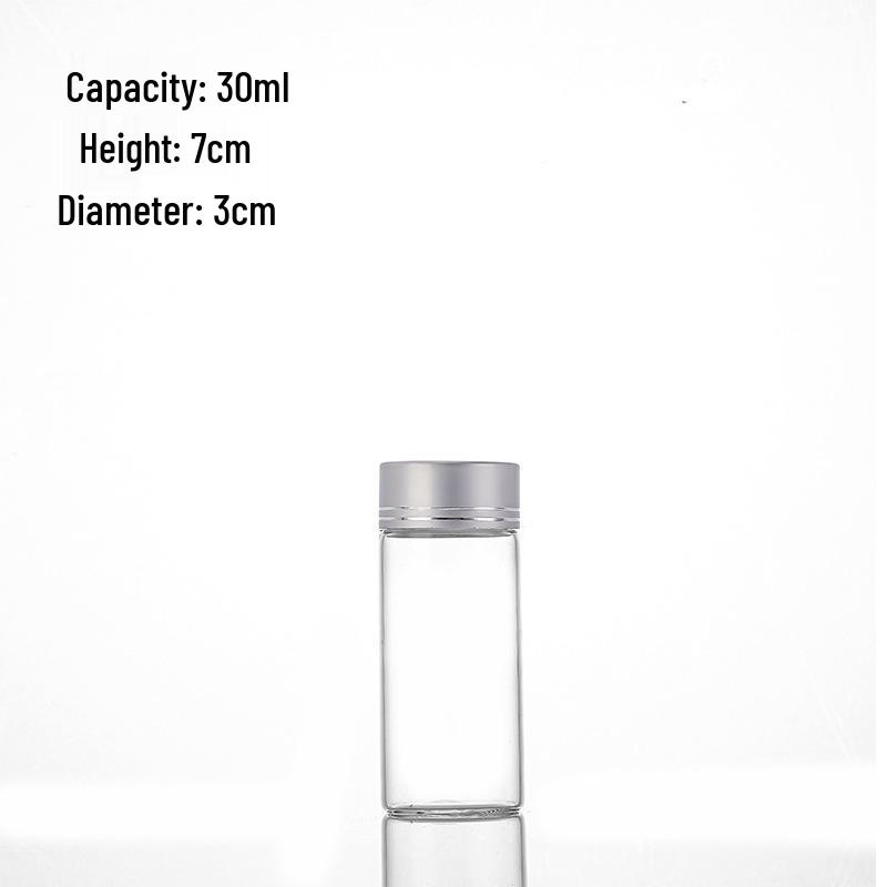 High-Transparency Glass Control Bottle with Silver Cut-Line Aluminum Cap, Portable 30mm Sealed Agarwood Display Bottle.