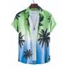 Tropical Coconut Tree Pattern Men's Short Sleeve Button Down Lapel Shirt For Summer Resort Holiday Hawaiian Style Oversized Tops