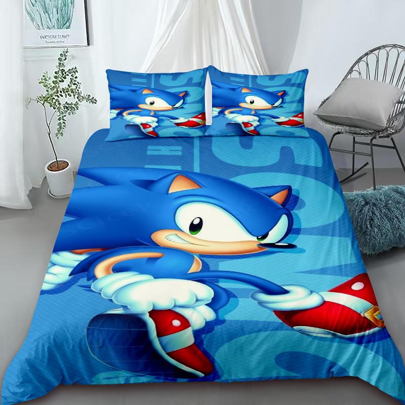 Крутой комплект постельного белья с Соником – Комплект bedding, Пододеяльник для спальни, Декор для дома – Подарки на день рождения для детей и подростков